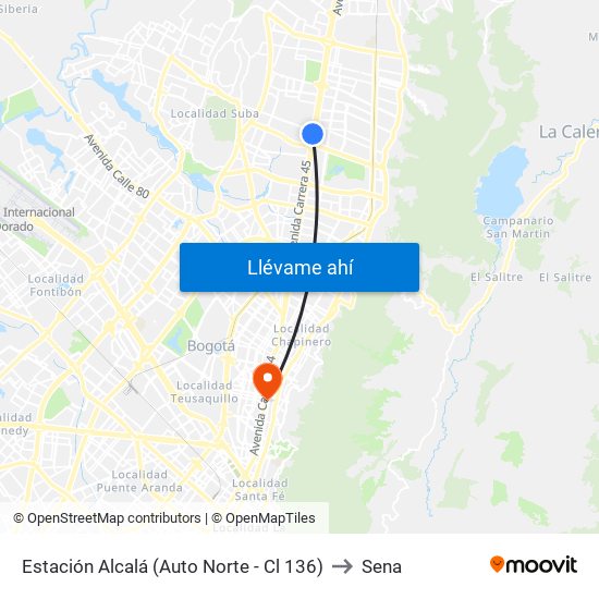 Estación Alcalá (Auto Norte - Cl 136) to Sena map