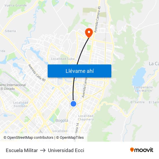 Escuela Militar to Universidad Ecci map