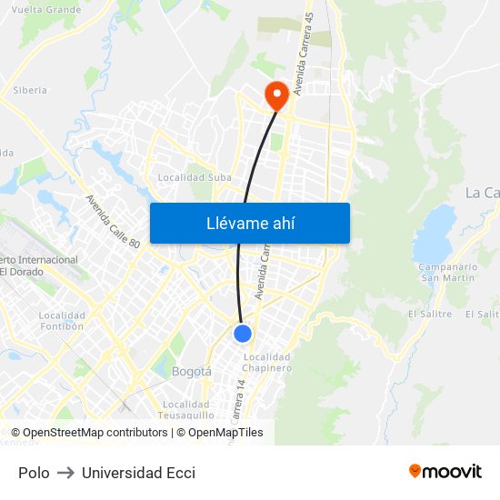 Polo to Universidad Ecci map