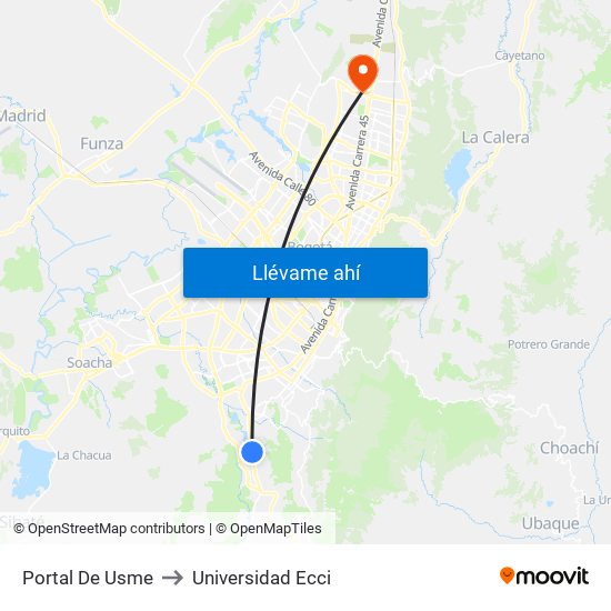 Portal De Usme to Universidad Ecci map