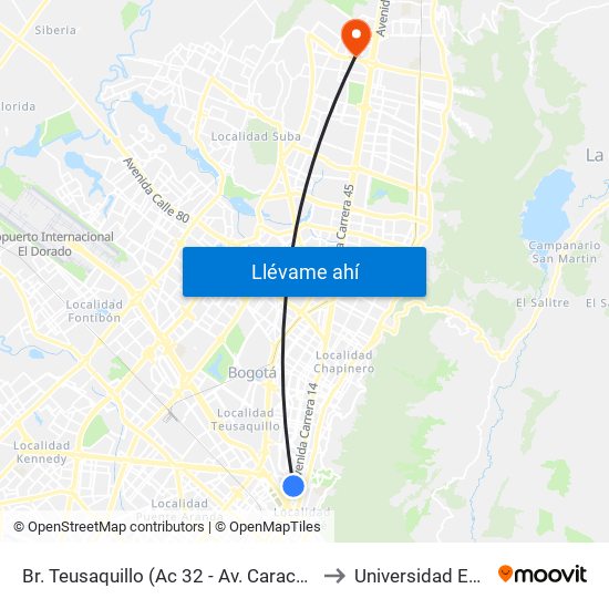 Br. Teusaquillo (Ac 32 - Av. Caracas) to Universidad Ecci map