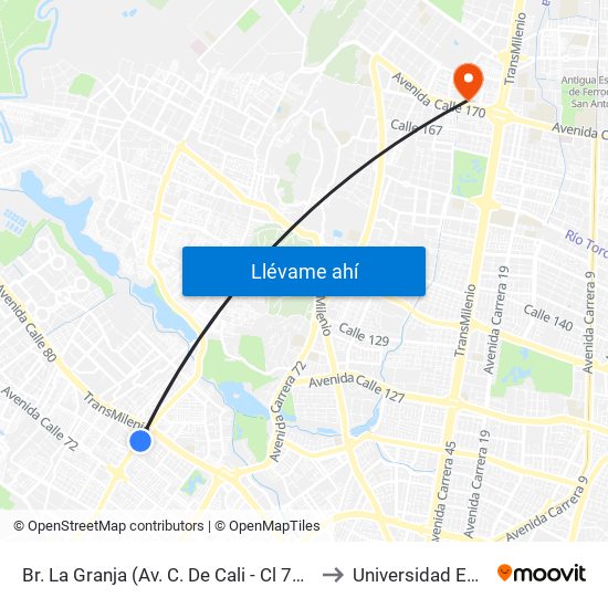 Br. La Granja (Av. C. De Cali - Cl 76a) to Universidad Ecci map