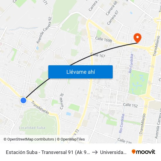 Estación Suba - Transversal 91 (Ak 91 - Ac 145) to Universidad Ecci map