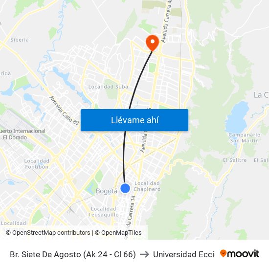 Br. Siete De Agosto (Ak 24 - Cl 66) to Universidad Ecci map