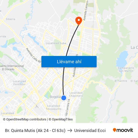 Br. Quinta Mutis (Ak 24 - Cl 63c) to Universidad Ecci map
