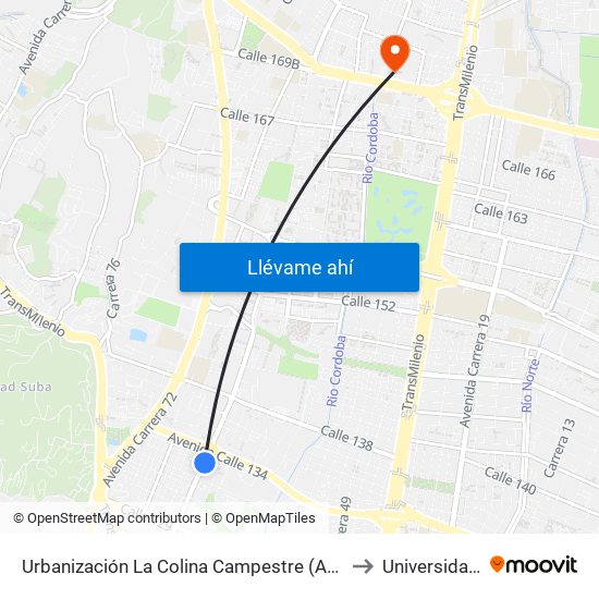 Urbanización La Colina Campestre (Av. Villas - Ac 134) to Universidad Ecci map