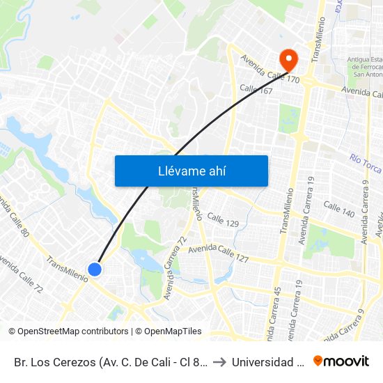 Br. Los Cerezos (Av. C. De Cali - Cl 82a Bis) to Universidad Ecci map