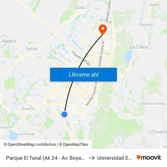 Parque El Tunal (Ak 24 - Av. Boyacá) to Universidad Ecci map