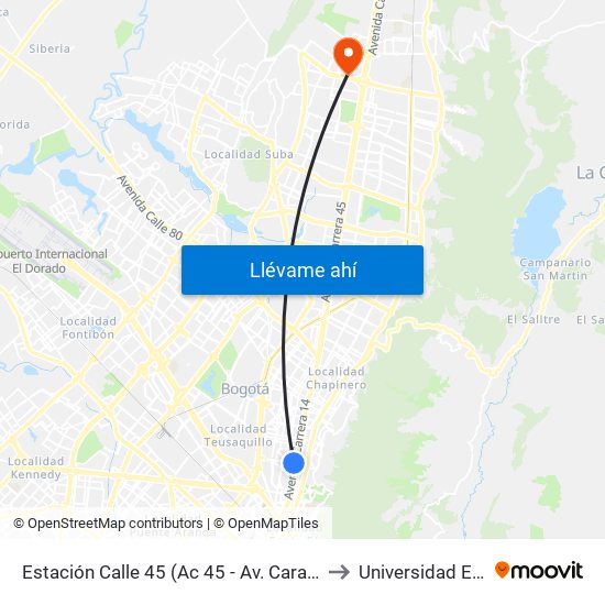 Estación Calle 45 (Ac 45 - Av. Caracas) to Universidad Ecci map
