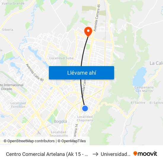 Centro Comercial Artelana (Ak 15 - Cl 86a) (A) to Universidad Ecci map