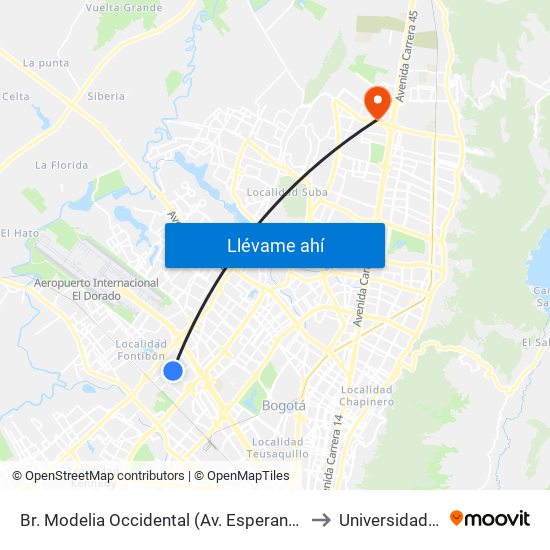 Br. Modelia Occidental (Av. Esperanza - Kr 81) to Universidad Ecci map