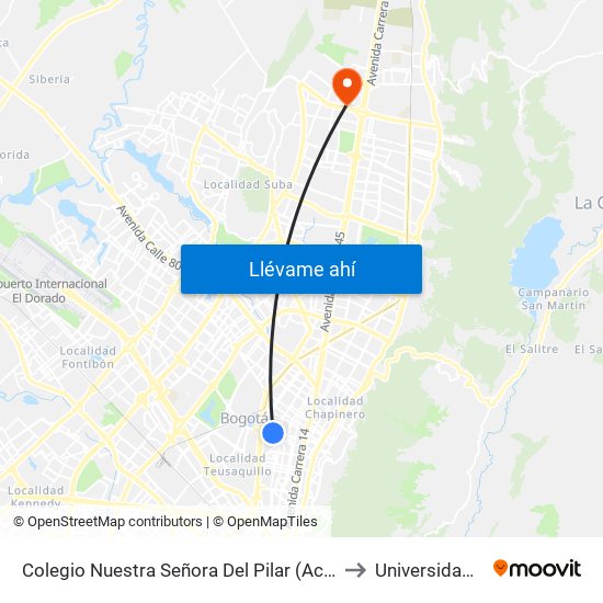 Colegio Nuestra Señora Del Pilar (Ac 63 - Kr 27) to Universidad Ecci map