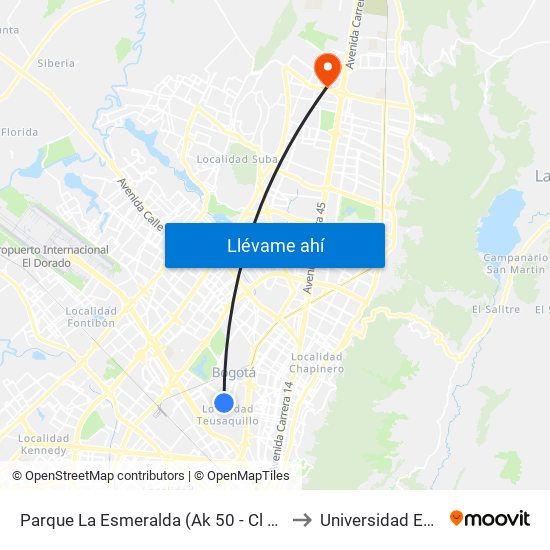Parque La Esmeralda (Ak 50 - Cl 45) to Universidad Ecci map