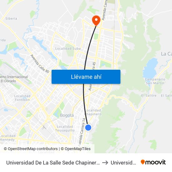 Universidad De La Salle Sede Chapinero (Kr 4 - Cl 58 Bis) to Universidad Ecci map