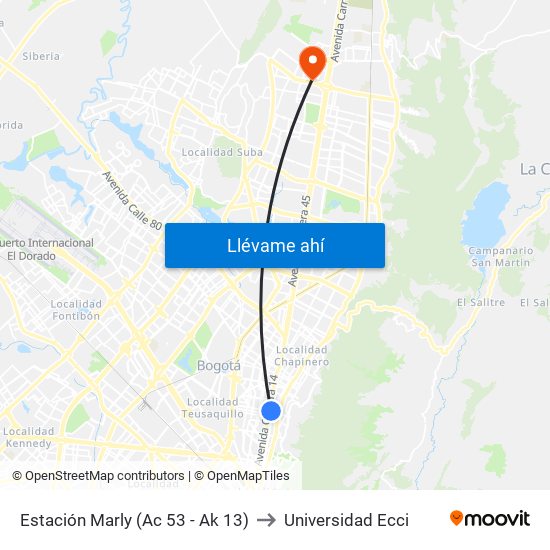 Estación Marly (Ac 53 - Ak 13) to Universidad Ecci map
