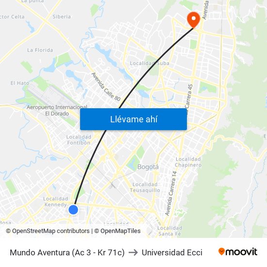 Mundo Aventura (Ac 3 - Kr 71c) to Universidad Ecci map