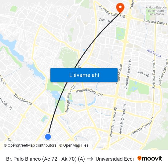 Br. Palo Blanco (Ac 72 - Ak 70) (A) to Universidad Ecci map