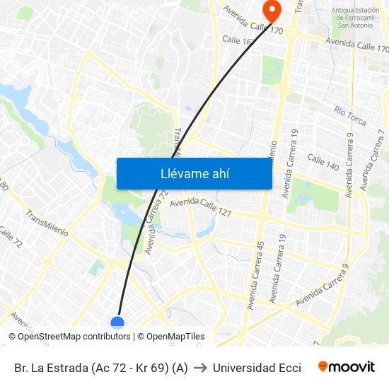 Br. La Estrada (Ac 72 - Kr 69) (A) to Universidad Ecci map