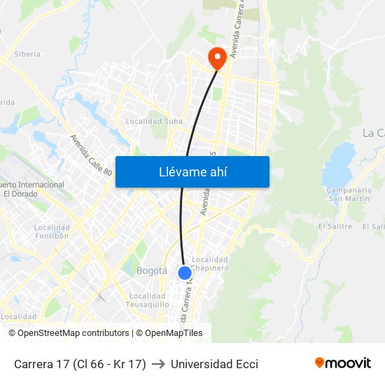 Carrera 17 (Cl 66 - Kr 17) to Universidad Ecci map