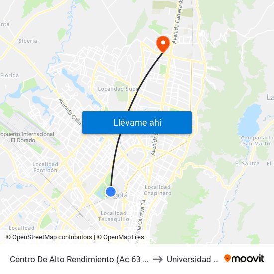 Centro De Alto Rendimiento (Ac 63 - Ak 60) to Universidad Ecci map