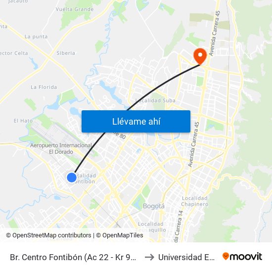 Br. Centro Fontibón (Ac 22 - Kr 97b) to Universidad Ecci map