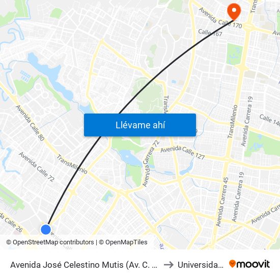 Avenida José Celestino Mutis (Av. C. De Cali - Ac 63) to Universidad Ecci map