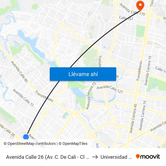 Avenida Calle 26 (Av. C. De Cali - Cl 51) (A) to Universidad Ecci map