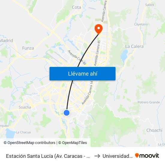 Estación Santa Lucía (Av. Caracas - Dg 45c Sur) to Universidad Ecci map