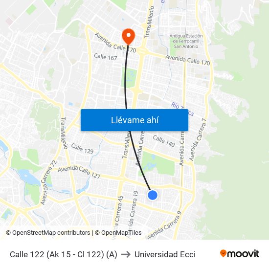 Calle 122 (Ak 15 - Cl 122) (A) to Universidad Ecci map