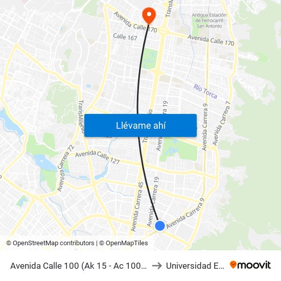 Avenida Calle 100 (Ak 15 - Ac 100) (A) to Universidad Ecci map