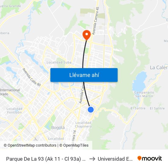 Parque De La 93 (Ak 11 - Cl 93a) (A) to Universidad Ecci map
