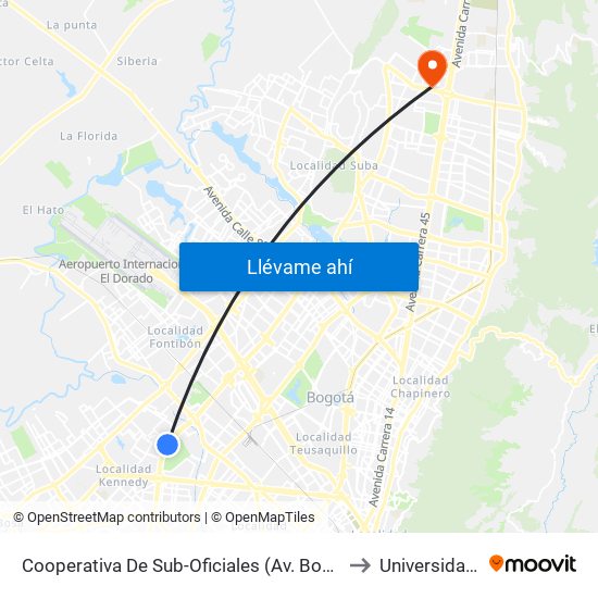 Cooperativa De Sub-Oficiales (Av. Boyacá - Cl 10) (A) to Universidad Ecci map