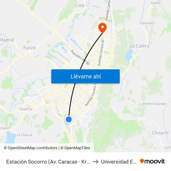 Estación Socorro (Av. Caracas - Kr 15) to Universidad Ecci map