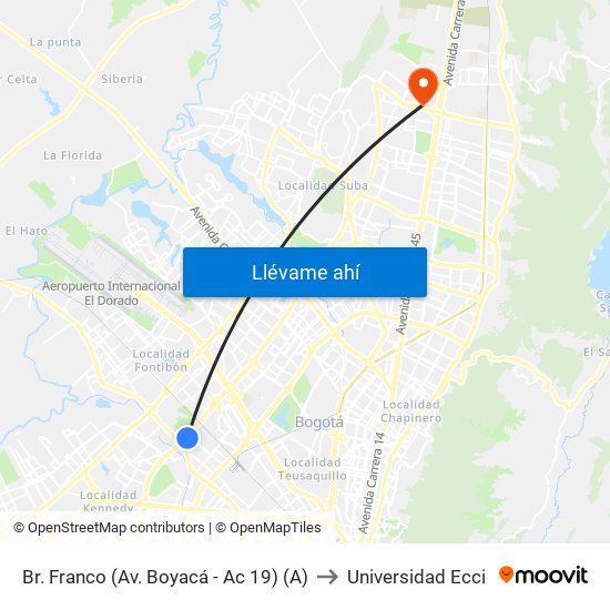 Br. Franco (Av. Boyacá - Ac 19) (A) to Universidad Ecci map