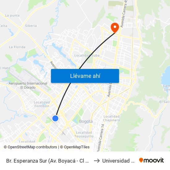 Br. Esperanza Sur (Av. Boyacá - Cl 23) (A) to Universidad Ecci map