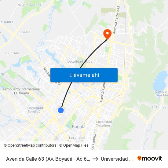 Avenida Calle 63 (Av. Boyacá - Ac 63) (A) to Universidad Ecci map