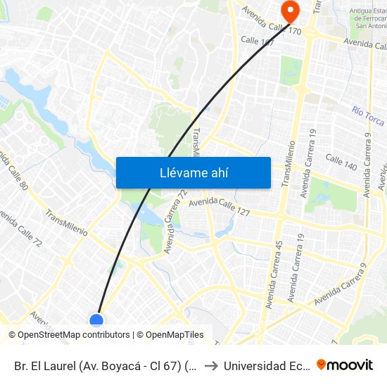 Br. El Laurel (Av. Boyacá - Cl 67) (A) to Universidad Ecci map