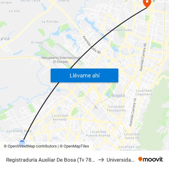 Registraduría Auxiliar De Bosa (Tv 78l - Dg 69c Sur) to Universidad Ecci map