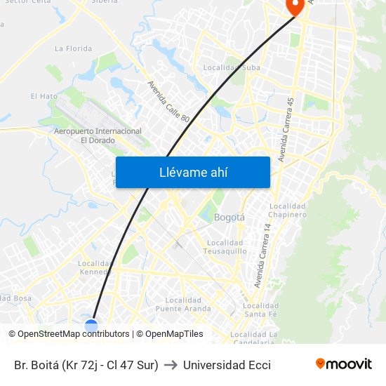 Br. Boitá (Kr 72j - Cl 47 Sur) to Universidad Ecci map