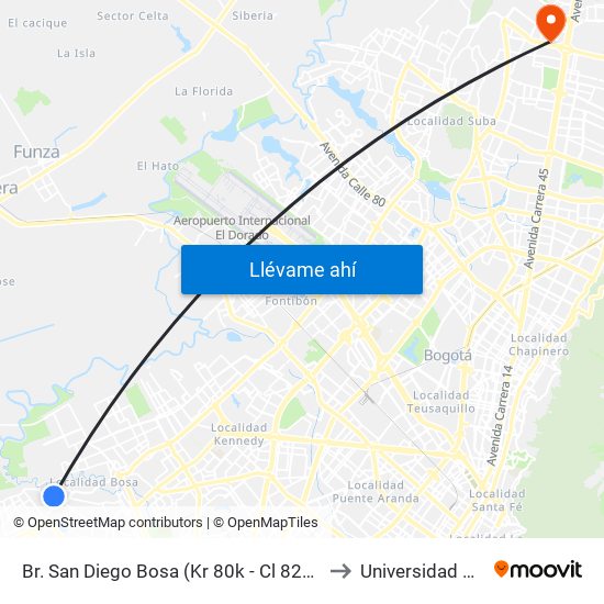 Br. San Diego Bosa (Kr 80k - Cl 82b Sur) to Universidad Ecci map