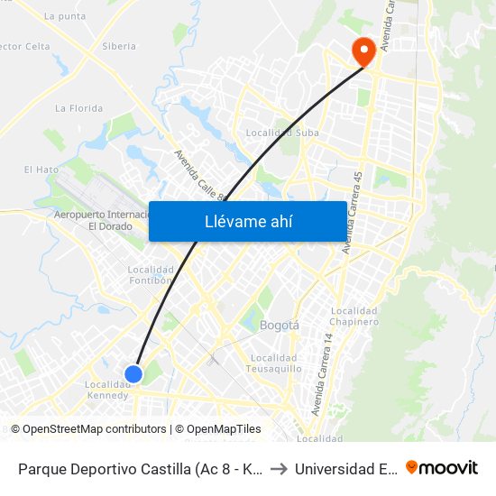 Parque Deportivo Castilla (Ac 8 - Kr 73) to Universidad Ecci map