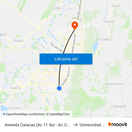 Avenida Caracas (Ac 11 Sur - Av. Caracas) to Universidad Ecci map