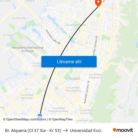 Br. Alquería (Cl 37 Sur - Kr 53) to Universidad Ecci map