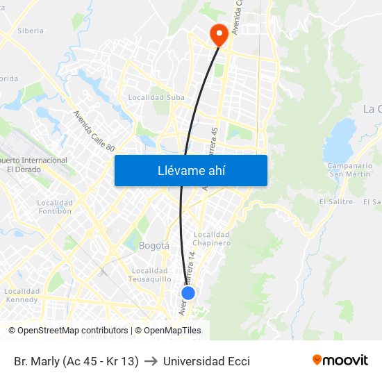 Br. Marly (Ac 45 - Kr 13) to Universidad Ecci map