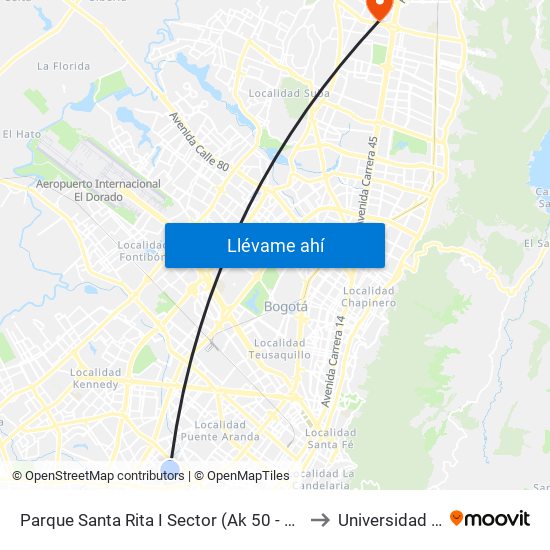 Parque Santa Rita I Sector (Ak 50 - Cl 31 Sur) to Universidad Ecci map