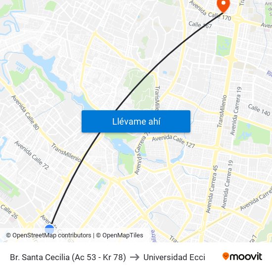 Br. Santa Cecilia (Ac 53 - Kr 78) to Universidad Ecci map