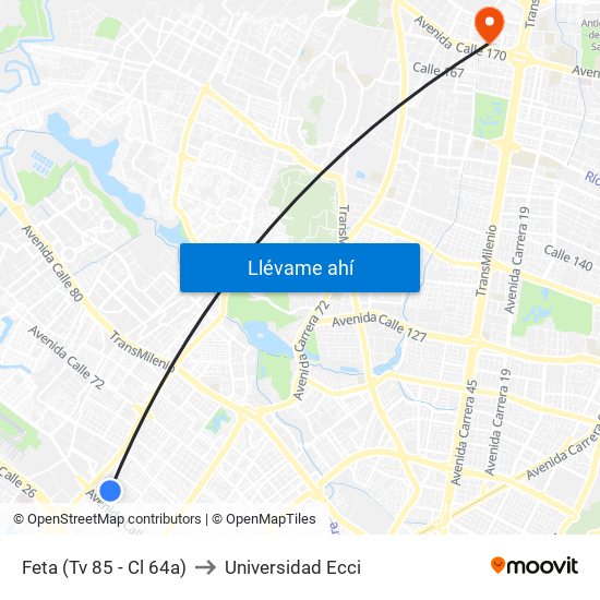 Feta (Tv 85 - Cl 64a) to Universidad Ecci map