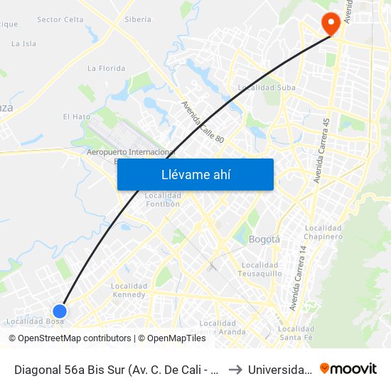 Diagonal 56a Bis Sur (Av. C. De Cali - Dg 56a Bis Sur) to Universidad Ecci map