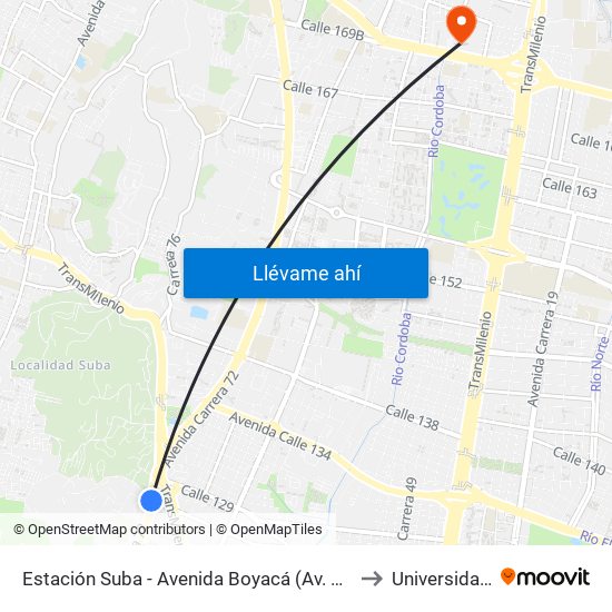 Estación Suba - Avenida Boyacá (Av. Boyacá - Cl 128a) to Universidad Ecci map