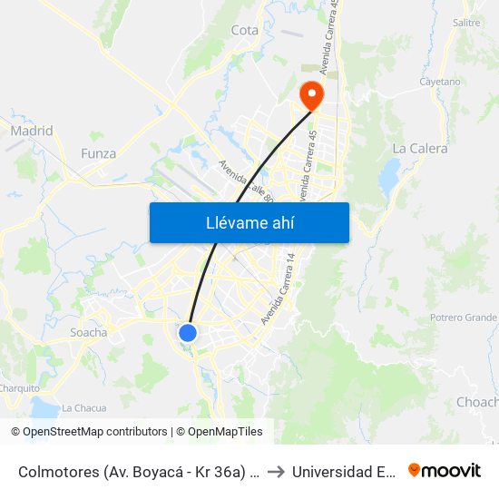 Colmotores (Av. Boyacá - Kr 36a) (A) to Universidad Ecci map